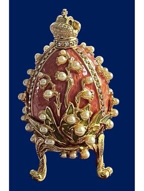 VNTG Joan Rivers Lily Of The Valley Faberge Pearl Egg Stand OG Box Swarovski